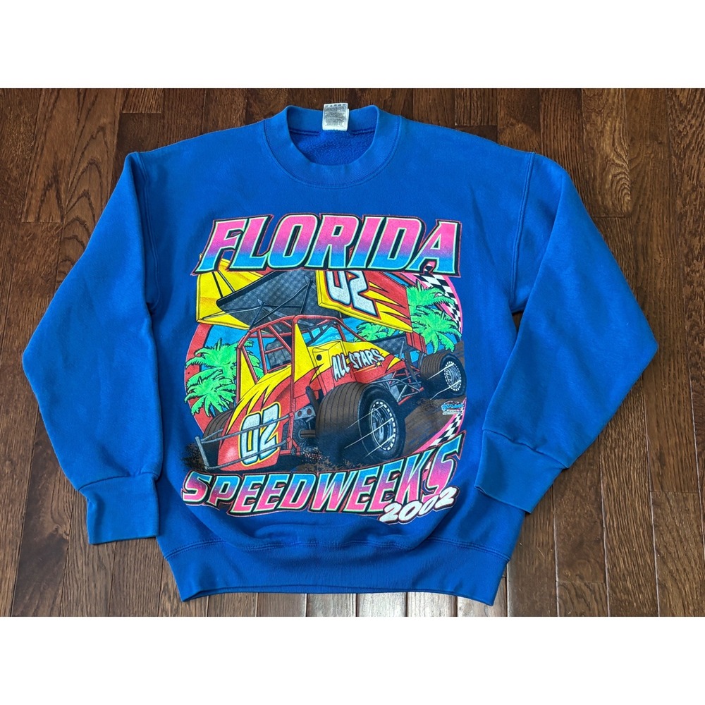 Vintage 2002 Florida Speedweeks Sweatshirt  M Sprint Car Racing Double Sided